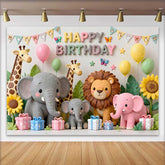 Lofaris Süße Safari Tiere Happy Birthday Fotohintergrund Giraffe Elefant Löwe Pastell Dschungel Party