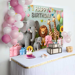 Lofaris Süße Safari Dschungel Tiere Happy Birthday Fotohintergrund Elefant Löwe Sonnenblumen Geschenke