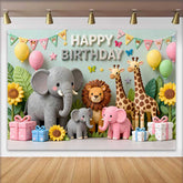 Lofaris Süße Safari Dschungel Tiere Happy Birthday Fotohintergrund Elefant Löwe Sonnenblumen Geschenke
