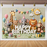 Lofaris Wunderliche Ton Tiere Happy Birthday Fotohintergrund Safari Dschungel Koala Elefant Löwe Affe