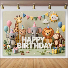 Lofaris Wunderliche Ton Tiere Happy Birthday Fotohintergrund Safari Dschungel Koala Elefant Löwe Affe