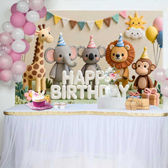 Lofaris Süße Safari Tiere Happy Birthday Fotohintergrund Elefant Löwe und Affe Kinder Party Abenteuer