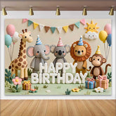 Lofaris Süße Safari Tiere Happy Birthday Fotohintergrund Elefant Löwe und Affe Kinder Party Abenteuer