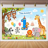 Lofaris Bunte Dschungel Safari Tiere Erster Geburtstag Fotohintergrund Nummer Eins Happy Birthday Wild