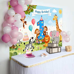 Lofaris Süße Safari Dschungel Tiere Erster Geburtstag Fotohintergrund Happy Birthday Nummer Eins Deko