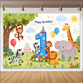 Lofaris Happy Birthday Safari Tiere Erster Geburtstag Fotohintergrund Süße Dschungelfreunde Nummer Eins