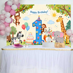 Lofaris Aquarell Dschungel Tiere Erster Geburtstag Fotohintergrund Happy Birthday Nummer Eins Dekoration