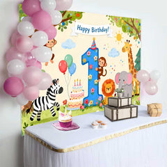 Lofaris Aquarell Dschungel Tiere Erster Geburtstag Fotohintergrund Happy Birthday Nummer Eins Dekoration