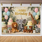 Lofaris Pastell Dschungel Safari Tiere Happy Birthday Fotohintergrund Elefant Löwe Giraffe Kinder Deko