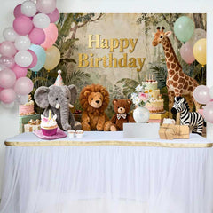 Lofaris Gold Happy Birthday Dschungel Safari Tiere Fotohintergrund Elefant Löwe Giraffe Kinder Party
