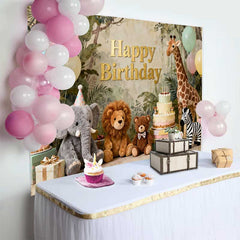 Lofaris Gold Happy Birthday Dschungel Safari Tiere Fotohintergrund Elefant Löwe Giraffe Kinder Party