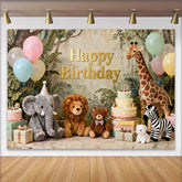 Lofaris Gold Happy Birthday Dschungel Safari Tiere Fotohintergrund Elefant Löwe Giraffe Kinder Party