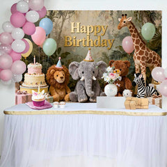 Lofaris Goldenes Happy Birthday Dschungel Safari Tiere Fotohintergrund Pastell Ballons Torte Dekoration