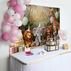 Lofaris Goldenes Happy Birthday Dschungel Safari Tiere Fotohintergrund Pastell Ballons Torte Dekoration