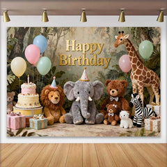 Lofaris Goldenes Happy Birthday Dschungel Safari Tiere Fotohintergrund Pastell Ballons Torte Dekoration