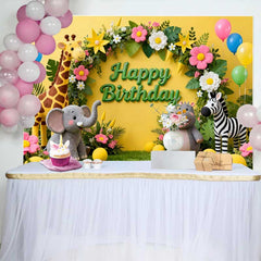 Lofaris Lebendiges Gelb Dschungel Safari Tiere Happy Birthday Fotohintergrund Ballons Blumenbogen Deko