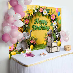 Lofaris Lebendiges Gelb Dschungel Safari Tiere Happy Birthday Fotohintergrund Ballons Blumenbogen Deko