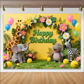 Lofaris Lebendiges Gelb Dschungel Safari Tiere Happy Birthday Fotohintergrund Ballons Blumenbogen Deko
