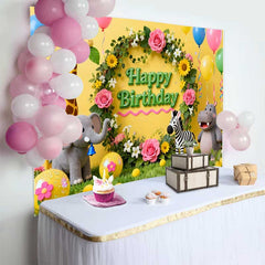 Lofaris Süße Safari Dschungel Tiere Geburtstag Fotohintergrund Blumenkranz Happy Birthday Dekoration