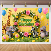 Lofaris Süße Safari Dschungel Tiere Geburtstag Fotohintergrund Blumenkranz Happy Birthday Dekoration