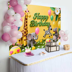 Lofaris Süße Safari Tiere Happy Birthday Fotohintergrund Giraffe Elefant Zebra Kinder Party Dekoration