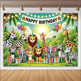 Lofaris Süße Cartoon Dschungel Tiere Happy Birthday Fotohintergrund Safari Wild One Party Dekoration