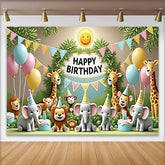 Lofaris Wunderliche Dschungel Safari Tiere Happy Birthday Fotohintergrund Pastell Ballons Torten Kinder