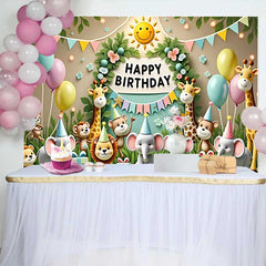 Lofaris Entzückende Dschungel Safari Tiere Geburtstag Fotohintergrund Happy Birthday Schild Ballons Deko