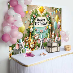 Lofaris Entzückende Dschungel Safari Tiere Geburtstag Fotohintergrund Happy Birthday Schild Ballons Deko