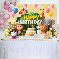 Lofaris Entzückende Dschungel Safari Tiere Happy Birthday Fotohintergrund Torte Ballons Wild One Deko