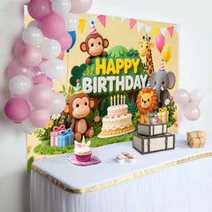 Lofaris Entzückende Dschungel Safari Tiere Happy Birthday Fotohintergrund Torte Ballons Wild One Deko