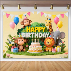 Lofaris Entzückende Dschungel Safari Tiere Happy Birthday Fotohintergrund Torte Ballons Wild One Deko