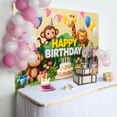 Lofaris Bunte Dschungel Tiere Happy Birthday Fotohintergrund Safari Thema Torte Ballons Party Dekoration