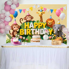 Lofaris Süße Dschungel Tiere Happy Birthday Fotohintergrund Torte und Ballons Safari Thema Dekoration
