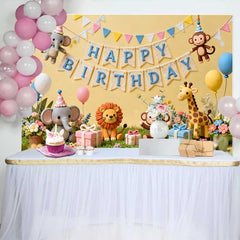 Lofaris Süße Wunderliche Dschungel Tiere Happy Birthday Fotohintergrund Elefant Löwe Affe Giraffe Party