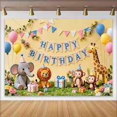 Lofaris Süße Dschungel Tiere Happy Birthday Fotohintergrund Safari Elefant Löwe Affe Giraffe Babyparty