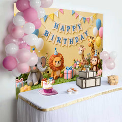 Lofaris Entzückende Dschungel Tiere Happy Birthday Fotohintergrund Bunte Ballons Geschenke Safari Deko