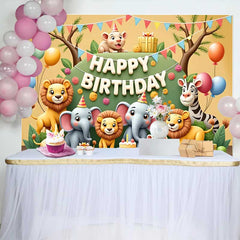 Lofaris Fröhliche Cartoon Safari Tiere Happy Birthday Fotohintergrund Löwen Elefanten Zebra Kinder Deko