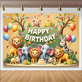 Lofaris Fröhliche Cartoon Safari Tiere Happy Birthday Fotohintergrund Löwen Elefanten Zebra Kinder Deko