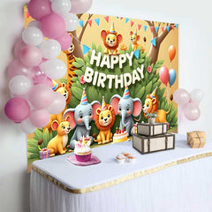 Lofaris Bunte Cartoon Safari Tiere Happy Birthday Fotohintergrund Dschungel Thema Kinder Party Feier