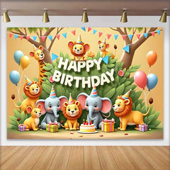 Lofaris Bunte Cartoon Safari Tiere Happy Birthday Fotohintergrund Dschungel Thema Kinder Party Feier