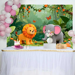 Lofaris Entzückende Löwe Elefant Dschungel Safari Geburtstag Fotohintergrund Wild One Thema Babyparty