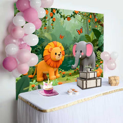 Lofaris Entzückende Löwe Elefant Dschungel Safari Geburtstag Fotohintergrund Wild One Thema Babyparty