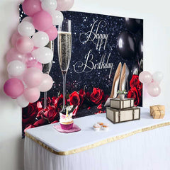 Lofaris Schwarz Glitzer Happy Birthday Fotohintergrund Champagner Rote Rosen Silber High Heels Feier