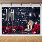 Lofaris Schwarz Glitzer Happy Birthday Fotohintergrund Champagner Rote Rosen Silber High Heels Feier