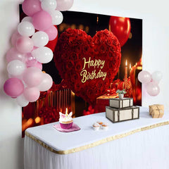 Lofaris Elegant Rote Rosen Herz Happy Birthday Fotohintergrund Ballons Geschenke Romantische Feier Deko