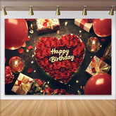 Lofaris Rote Rosen Herz Happy Birthday Fotohintergrund Romantische Feier Dekoration Ballons Geschenke