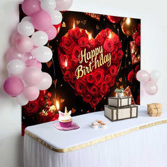 Lofaris Rote Rosen Herz Happy Birthday Fotohintergrund Gold Ballons Geschenke für Elegante Party Feier