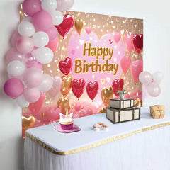 Lofaris Glitzer Pink Gold Herz Ballons Happy Birthday Fotohintergrund Romantische Feier Party Dekoration