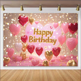 Lofaris Glitzer Pink Gold Herz Ballons Happy Birthday Fotohintergrund Romantische Feier Party Dekoration